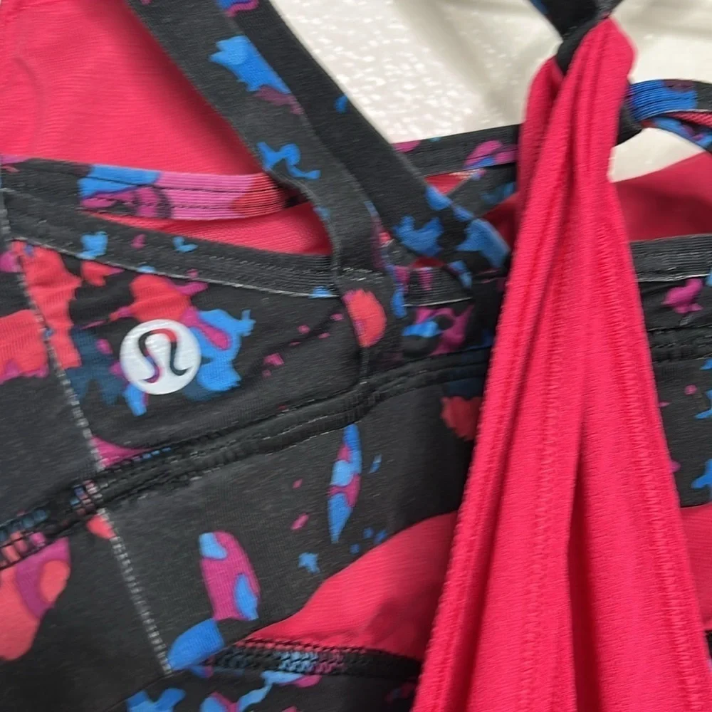 Lululemon Nouveau Limits Pink Blue Camo Tank Bra Duo Women Size 4